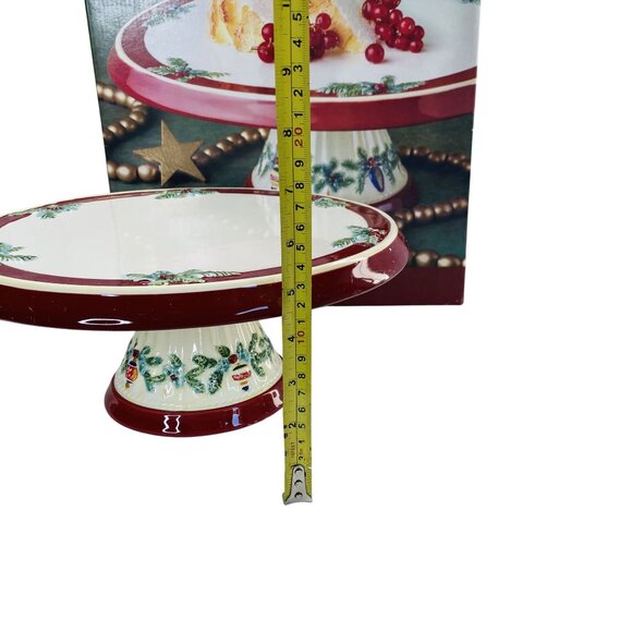 Pfaltzgraff Holiday Garland Ceramic Cake Stand Red & White Christmas Plate - Picture 3 of 8